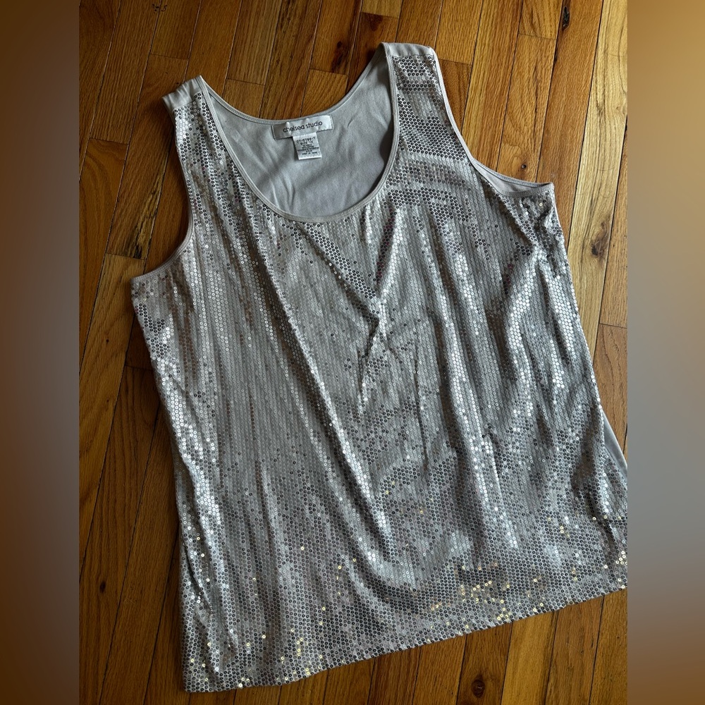 Elegant Silver Sequin Tank Top Sz 1X